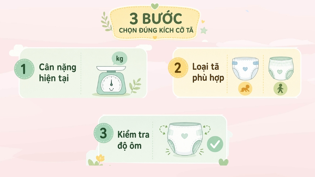 Các bước chọn đúng size tã cho bé