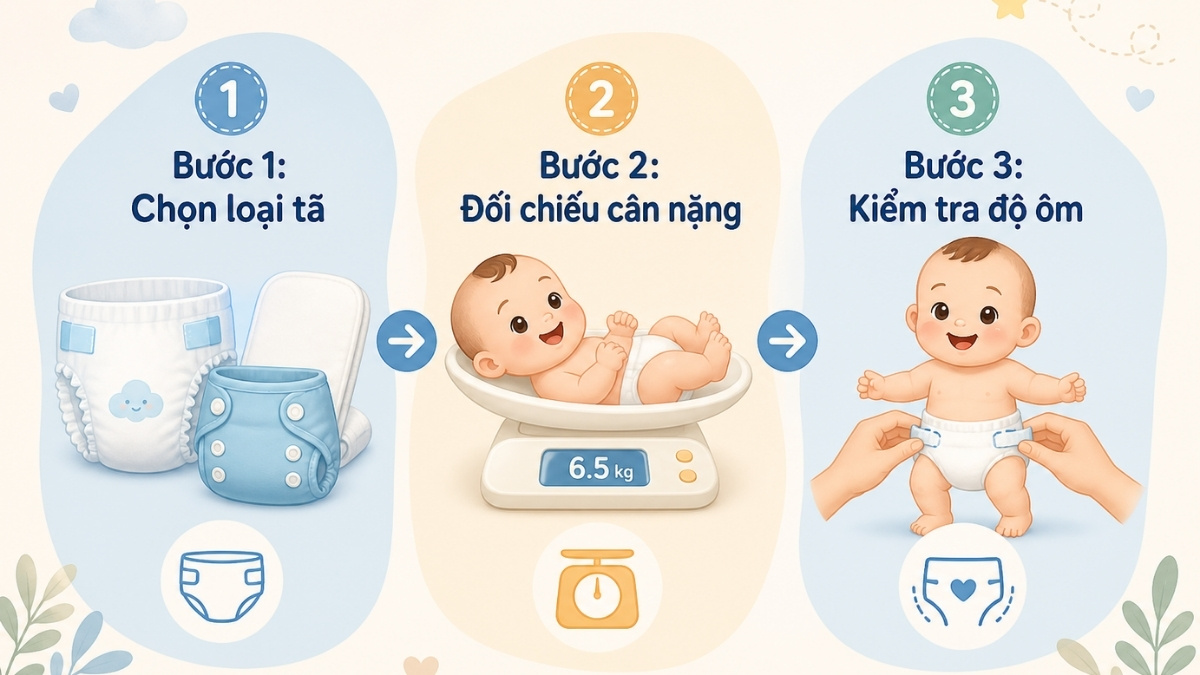 Các bước chọn đúng size tã cho bé