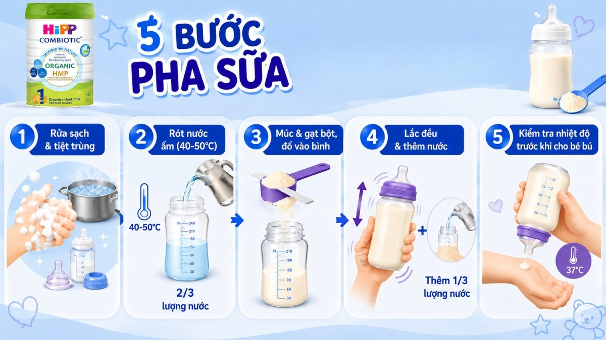 Các bước pha sữa HiPP