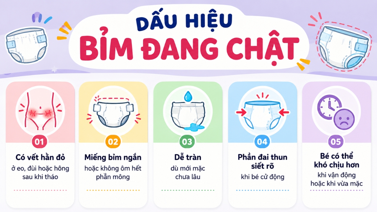 Các dấu hiệu bỉm đang chật