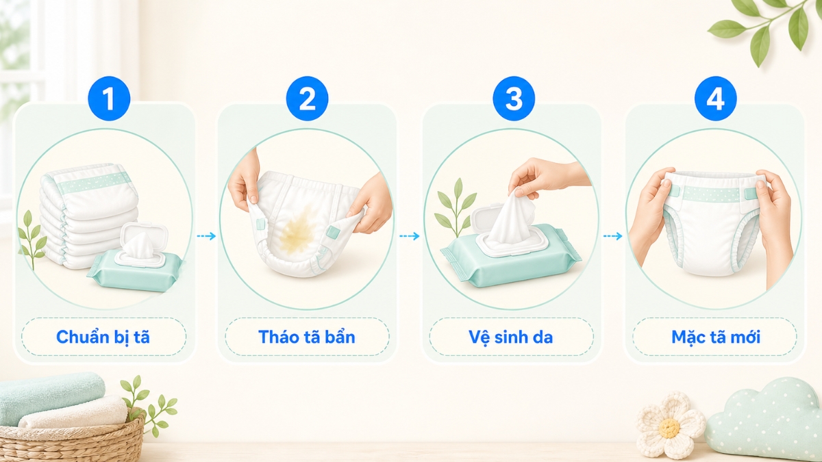Thay tã vải và vệ sinh cho bé đúng cách
