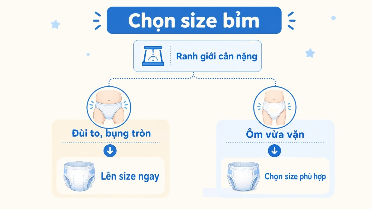 Chọn bỉm khi bé ở ranh giới 2 size