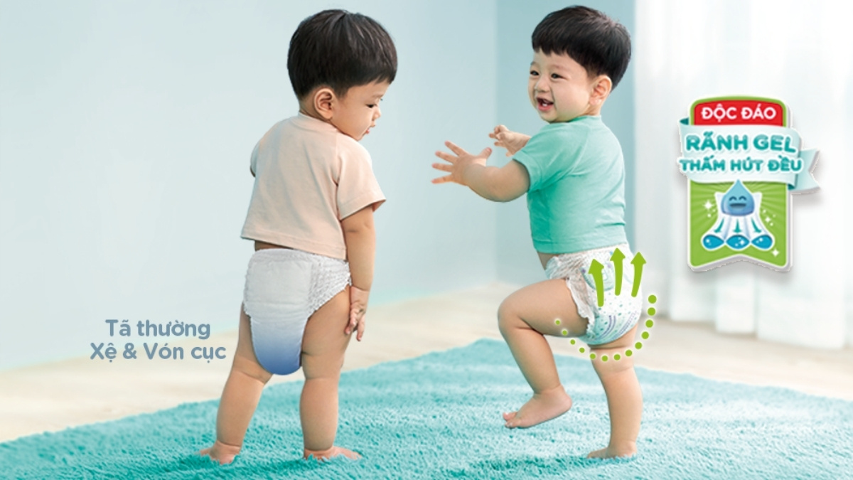 Hãy cân nhắc tã quần Pampers khi bé biết lật, bò, đi,...