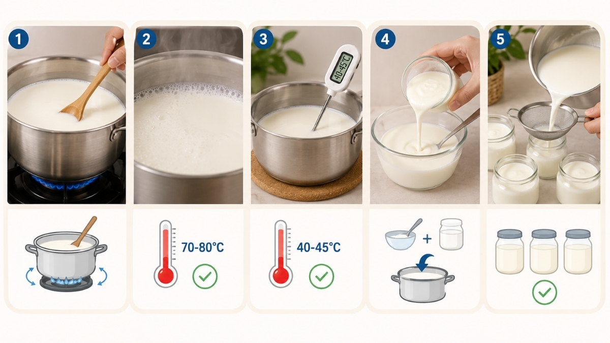 Các bước đun sữa và pha men