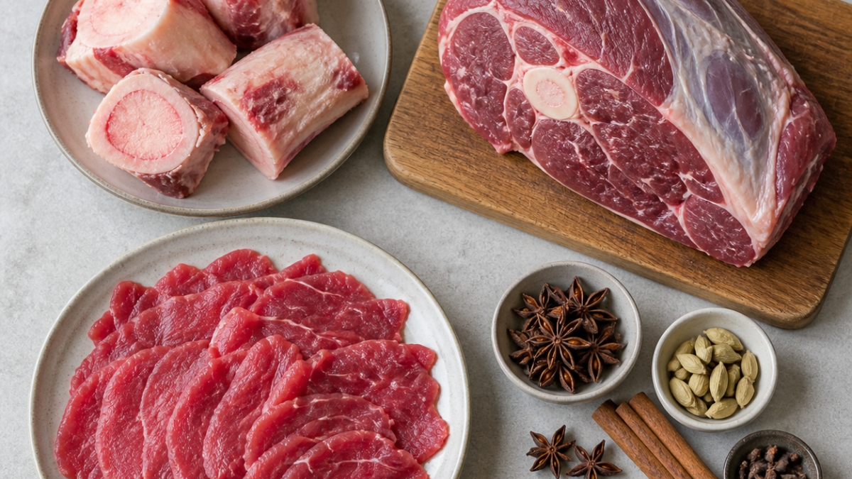 Ưu tiên xương có màu tươi, không có mùi lạ, thịt bò đỏ tươi