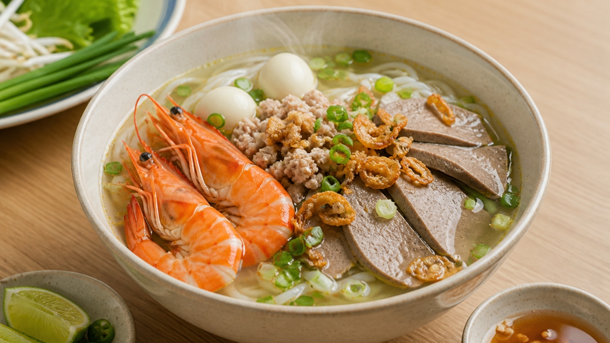 Trụng sợi hủ tiếu và trình bày thành phẩm