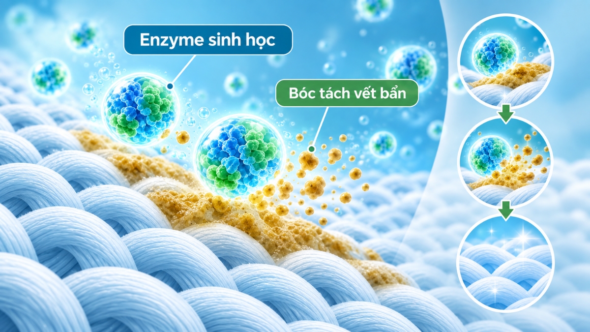 Enzyme hoạt động như chất xúc tác sinh học, tác động vào những vết bẩn